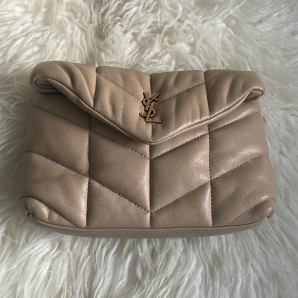 Yves Saint Laurent Lambskin Monogram Loulou Puffer Pouch Clutch Dark Beige - Picture 4 of 16
